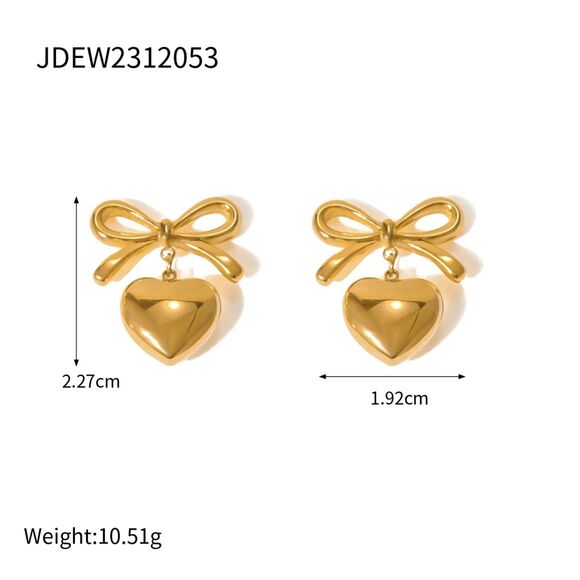 Heart Bow Knot Drop Earrings 18K Gold Plated Elegant Dangle Earrings for Women - Picture 4 of 8